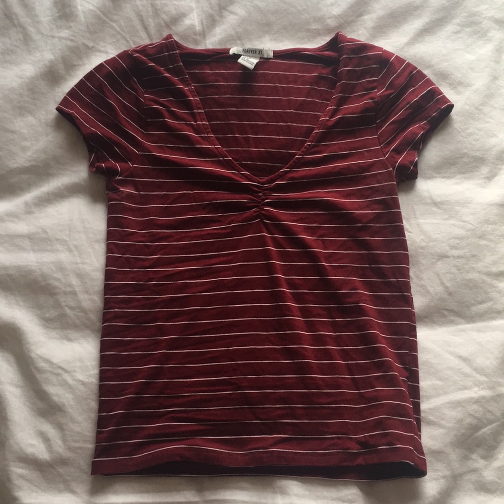 striped red v-neck